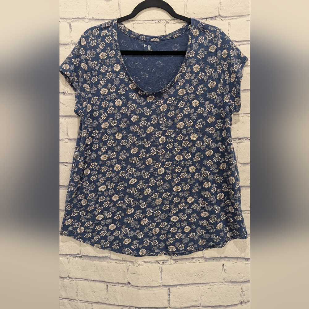 Gap Blue and Beige Casual Soft N Comfy Top 100% Cotton Shirt Women's Size XL